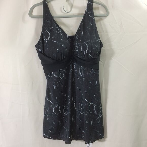 NEW Septangle Swim Dress Black Marble Print Size 18 NWT Adjustable Straps - Picture 3 of 6